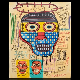 Expressive Jean-Michel Basquiat Artwork on Heavy Paper