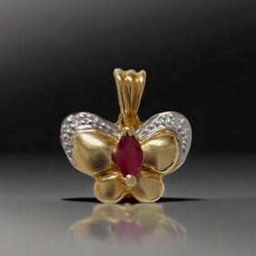 10K Gold Ruby Butterfly Pendant with Diamond Accents