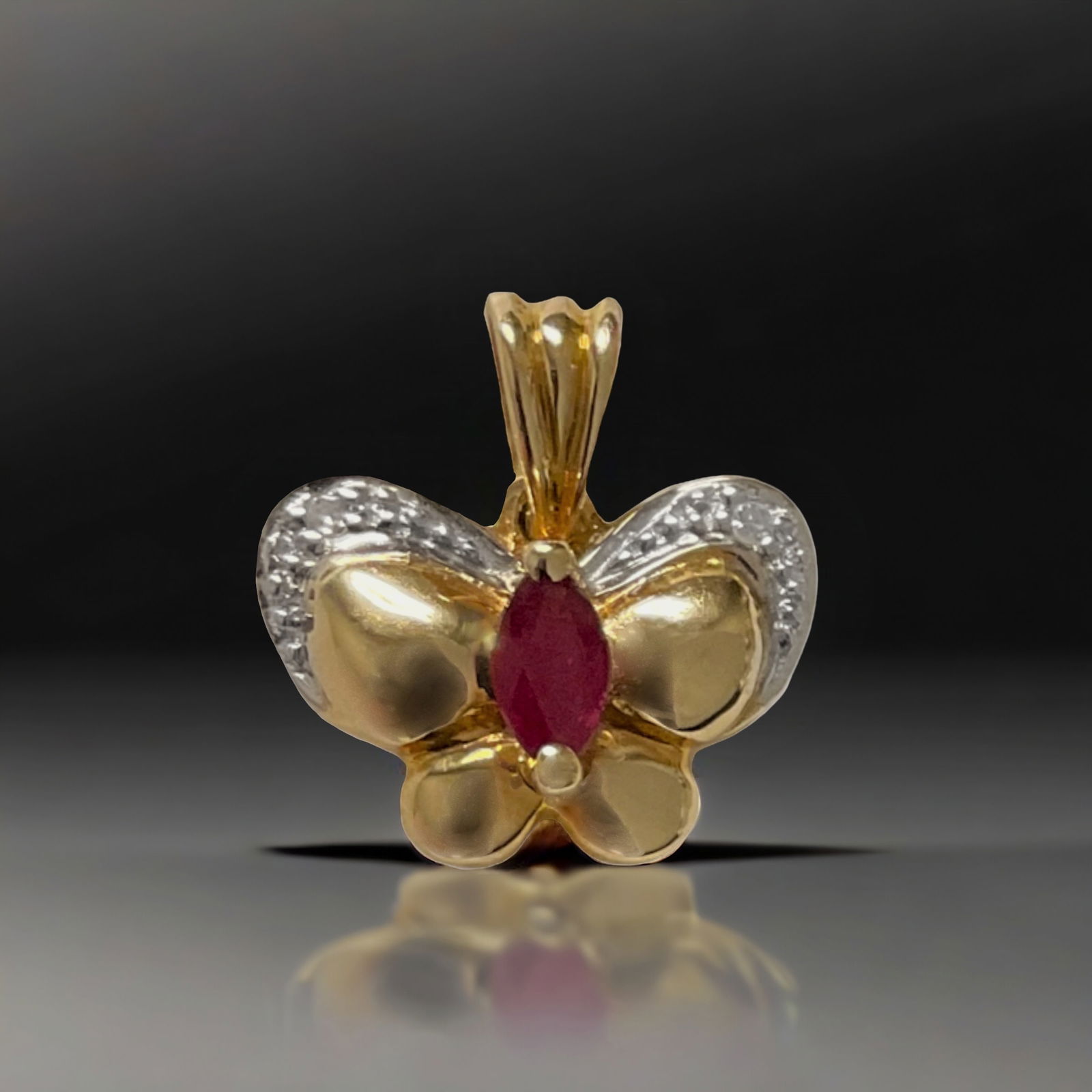 10K Gold Ruby Butterfly Pendant with Diamond Accents (1 of 1)