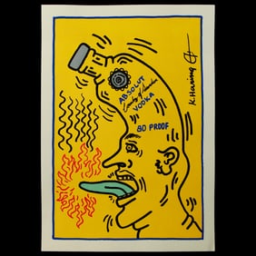 Dynamic Keith Haring Attributed Artwork: Man with Tongue on Fire