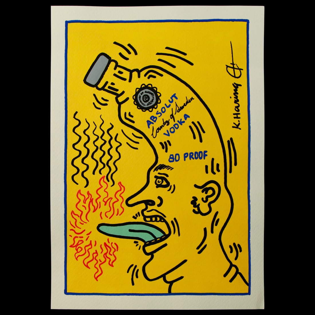 Dynamic Keith Haring Attributed Artwork: Man with Tongue on Fire (1 of 9)
