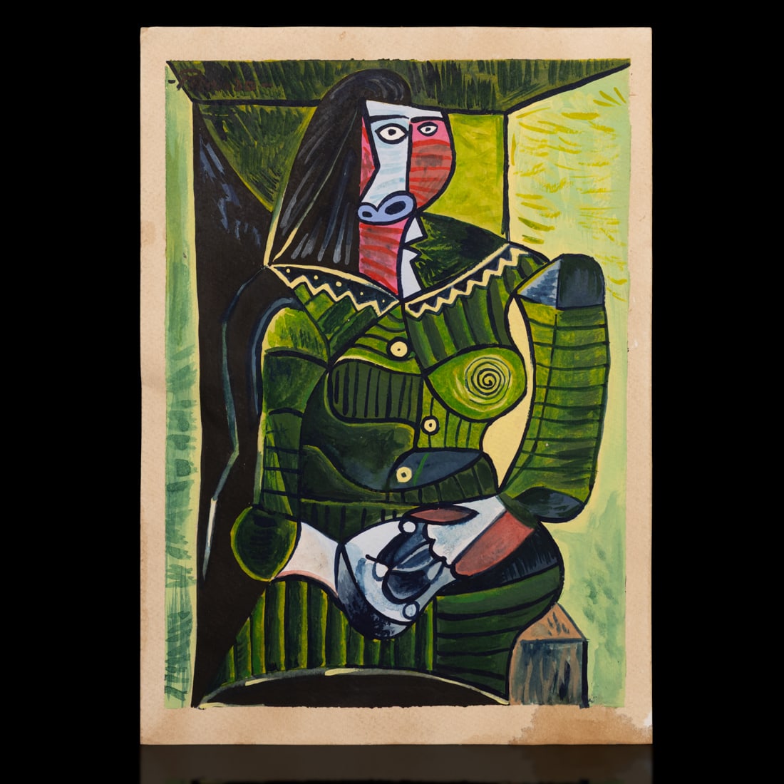 Historically Significant Picasso Mixed Media Watercolor: Title: Historically Significant Picasso Mixed Media Watercolor - Woman in Green Auction Description: We are pleased to present a remarkable mixed media watercolor painting attributed to Pablo Picasso,
