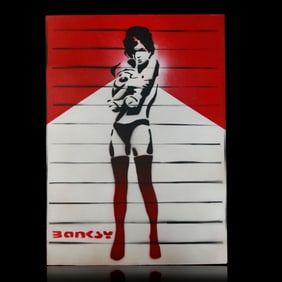Banksy Cardboard Art: Woman with Teddy Bear