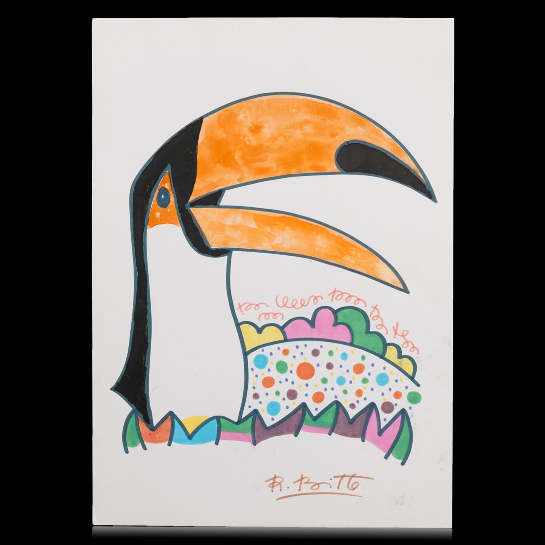 Romero Britto Mixed Media Art – Lively Toucan on a Colorful Canvas (1 of 6)