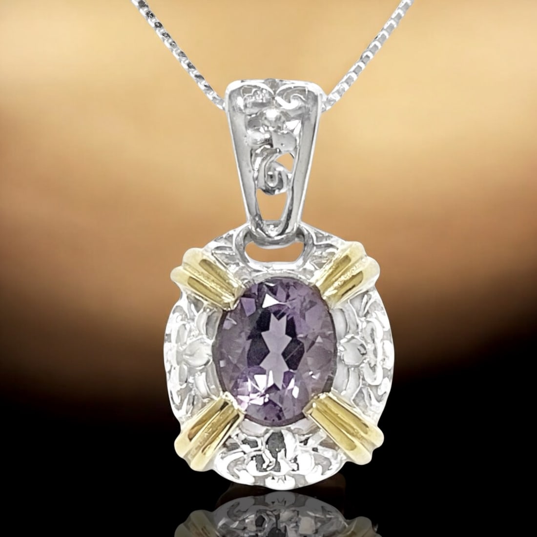 Imperial 14K Gold & Sterling Silver Oval Amethyst Pendant (1 of 1)