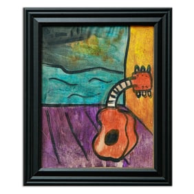 Pablo Picasso Attributed Painting on Textured Wallpaper – A Vibrant Expression