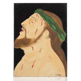 Botero Attributed Painting on Canvas - Jesus with Halo of Thorns