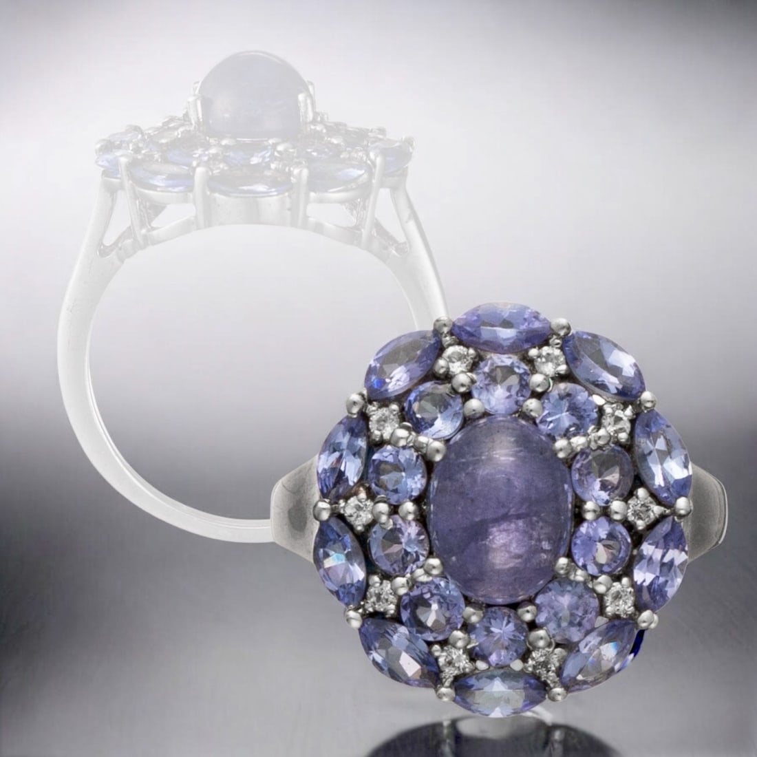 Exquisite Tanzanite & White Topaz Sterling Silver Ring - Size 8.5 (1 of 1)