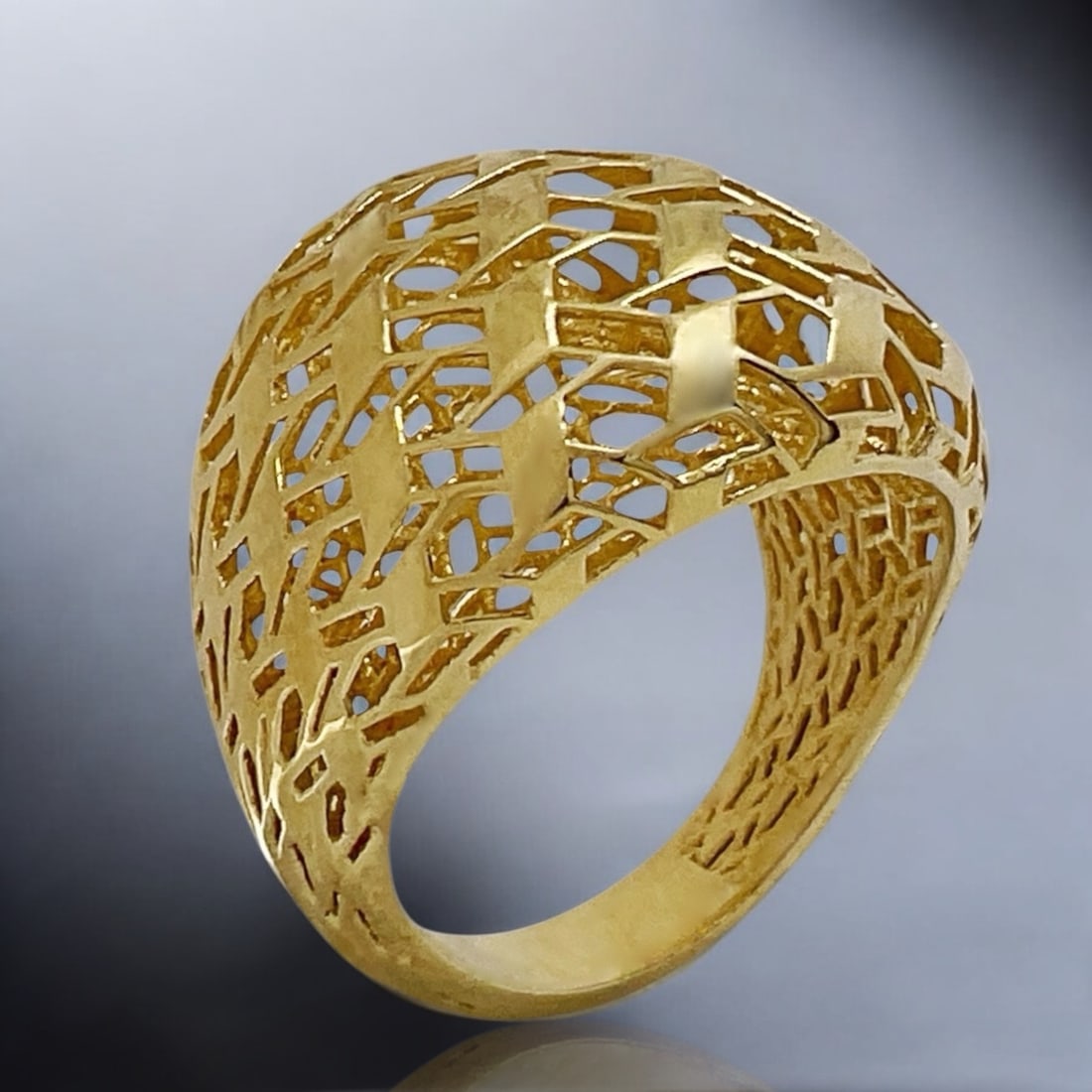 Vermeil Filagree "Golden Excellene" Dome Ring - Size 7: Product Details Item: Ring Metal: Vermeil Gemstone: None Approximate Measurements: Width: 19.3mm Ring Size: 7 Chain Length: Not Applicable Chain Metal: Not Applicable NO RETURNS N