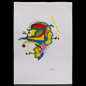 Vibrant Peter Max Attributed Marker Art with Dual Faces