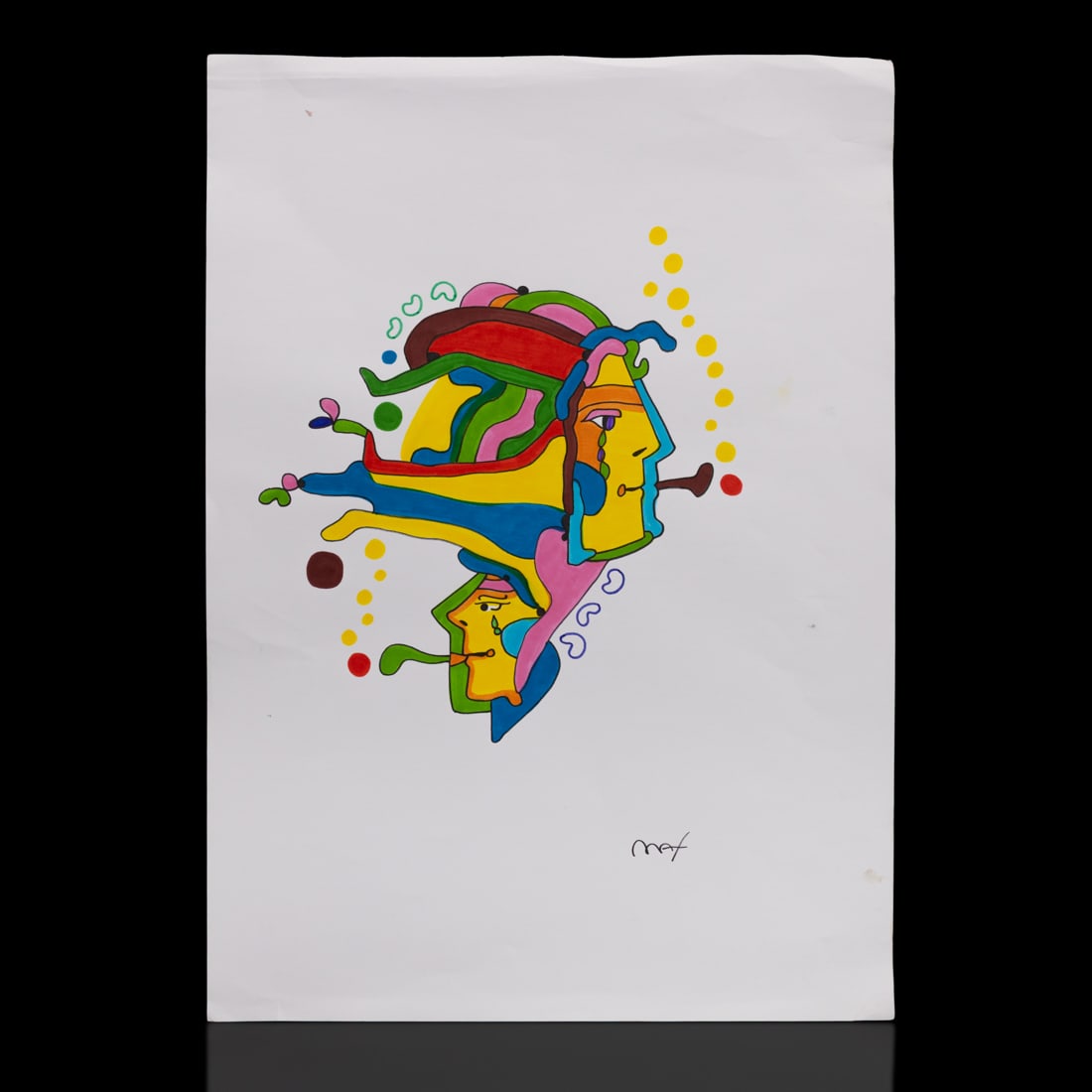 Vibrant Peter Max Attributed Marker Art with Dual Faces (1 of 5)