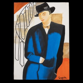 Elegant Oil on Canvas in the Style of Lempicka