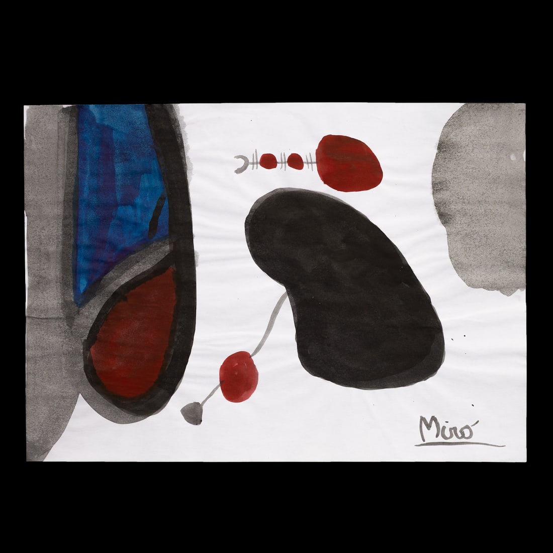 Joan Miró – Vivid Bone Fish Composition: Title: Captivating Watercolor in the Style of Joan Miró – Vivid Bone Fish Composition Description: Venture into the world of surrealism with this evocative watercolor piece, attributed to the style