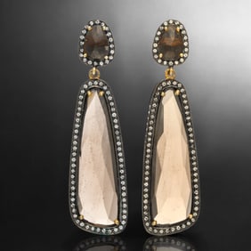 Regal Smoky Quartz & White Topaz 14K Gold over Sterling Silver Earrings