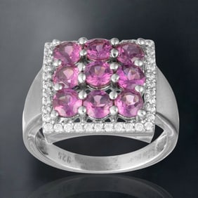 Heavenly Pink Garnet & White Topaz Sterling Silver Ring - Size 8
