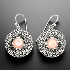 Enchanting Pink Mother-of-Pearl Sterling Silver Earrings with dazzaling Marcasite accents