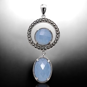 Stunning Sterling Silver Pendant with dazzaling Marcasite accents and Heavenly Blue Quartz