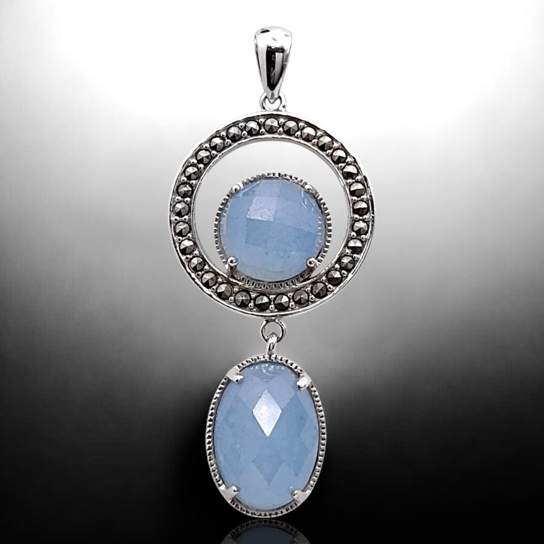 Stunning Sterling Silver Pendant with dazzaling Marcasite accents and Heavenly Blue Quartz (1 of 1)