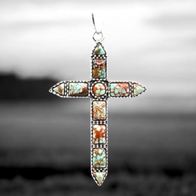 Spirtual #8 Mine Turquosie Sterling Silver Cross Pendant