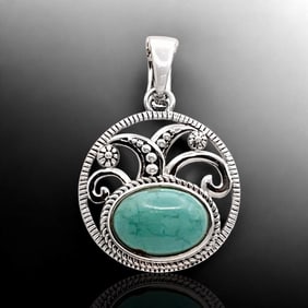 3.51 Ct Genuine #8 Mine Oval Turquoise Sterling Silver Pendant
