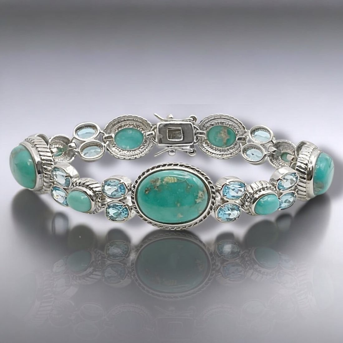 Southwest Campo Frio Turquoise & Swiss Blue Topaz Bracelet in Sterling Silver – 7.75" (1 of 1)
