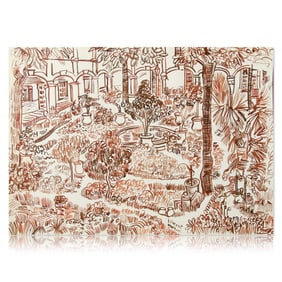 Vincent Van Gogh Ink Drawing, "Courtyard Garden"