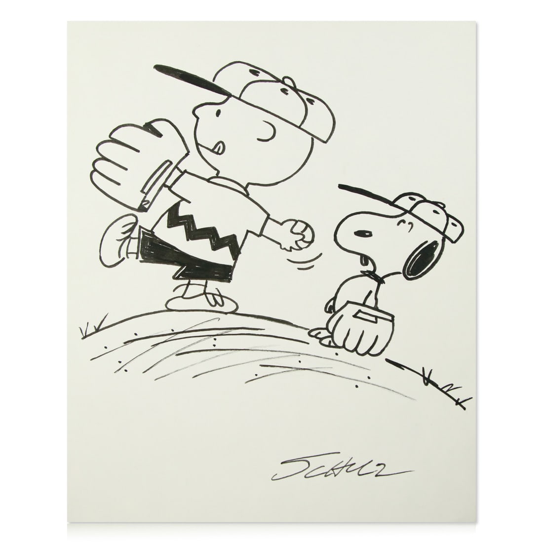 Charles Schulz Drawing – Charlie Brown and Snoopy Playing Baseball (1 of 8)