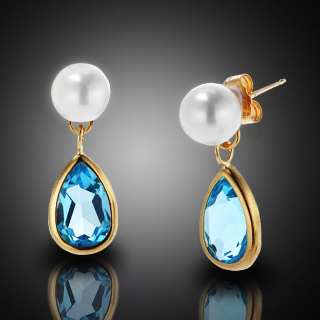 14K Gold Earrings with Pearls & Blue Topaz (1 of 1)