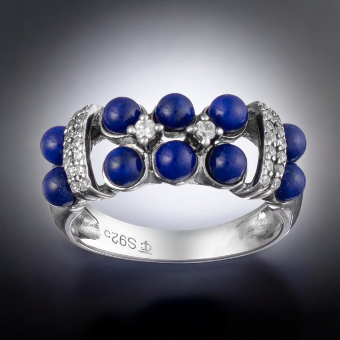 Deep Blue Lapis Lazuli Sterling Silver Ring with Simulated Diamond Accents - Size 7 (1 of 1)