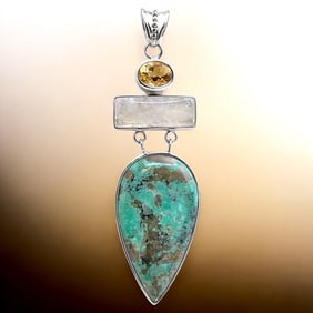 Turquoise, Moonstone, & Citrine Sterling Silver Pendant