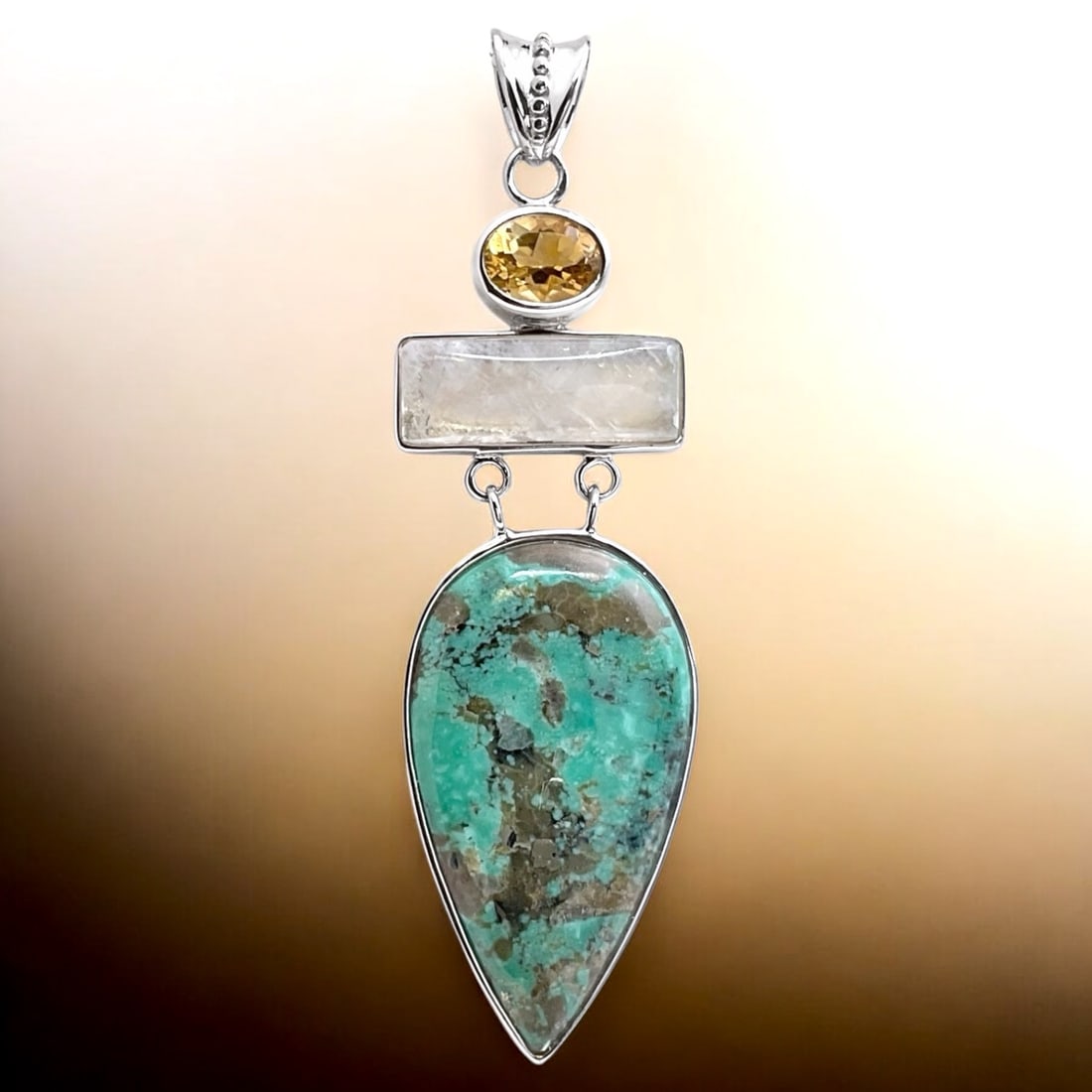 Turquoise, Moonstone, & Citrine Sterling Silver Pendant (1 of 1)