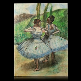 Edward Degas Mixed Media Artwork – Dancers in Blue Tutus