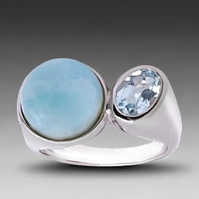 Larimar & Sky Blue Topaz Sterling Silver Ring – Size 8