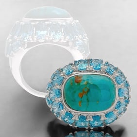 Heavenly Blue Turquoise & Swiss Blue Topaz Sterling Silver Ring – Size 7
