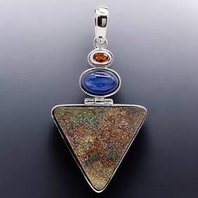 Sterling Silver Pendant with Multi-Gemstone Contemporary Design