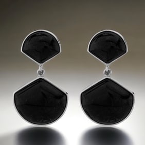 Black Onyx Sterling Silver Drop Earrings – Modern Fancy-Cut Design