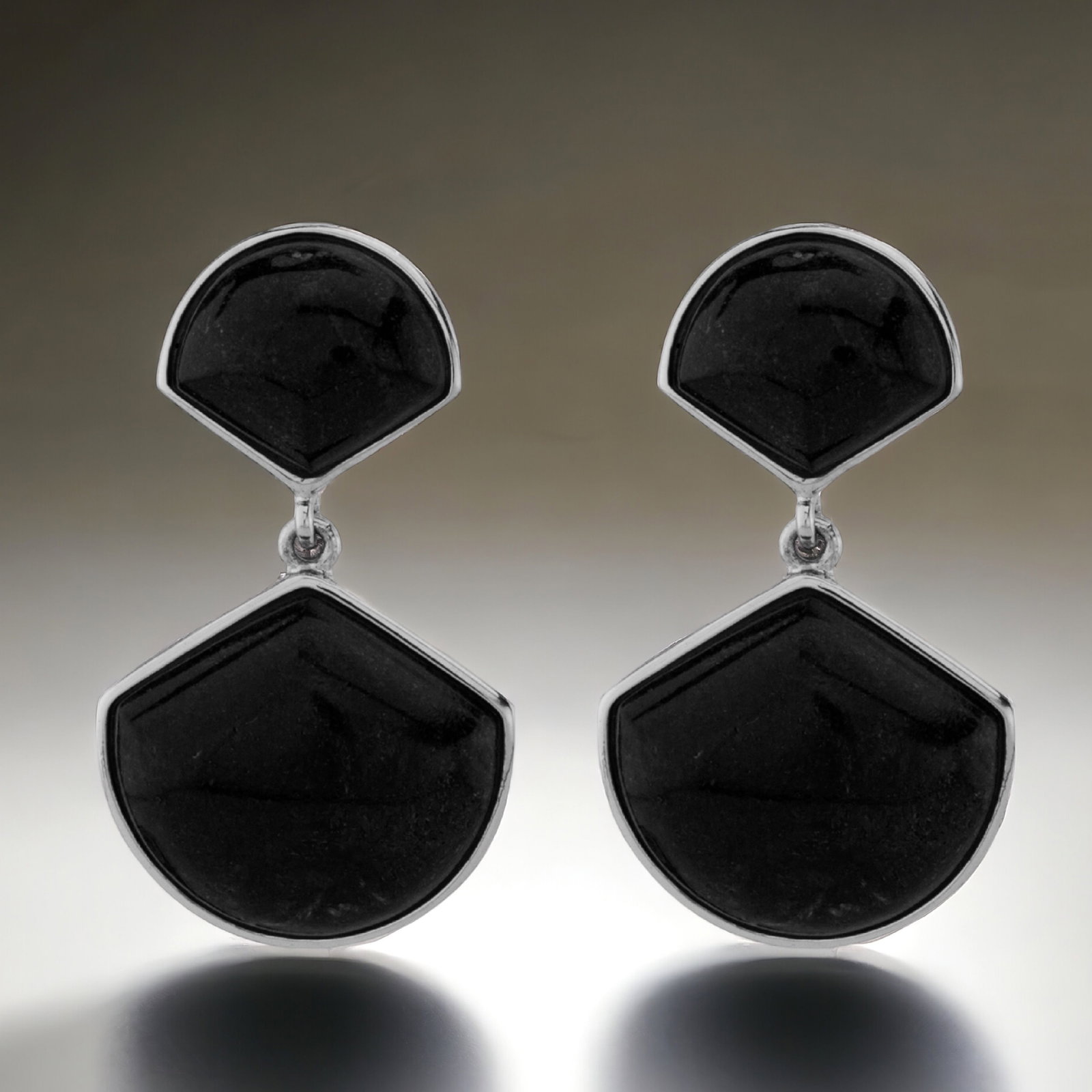 Black Onyx Sterling Silver Drop Earrings – Modern Fancy-Cut Design (1 of 1)