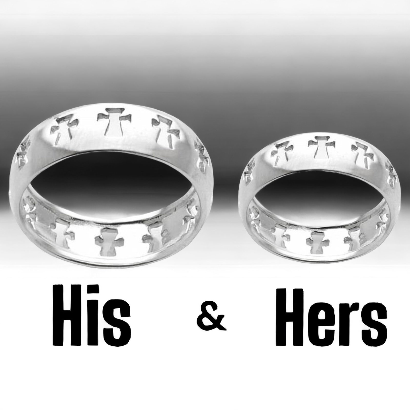 Spiritual His & Hers Cross Sterling Silver Rings: Sizes 11 & 6 (1 of 1)