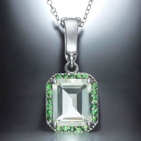 Green Amethyst & Chrome Diopside Sterling Silver Pendant with 18" Chain