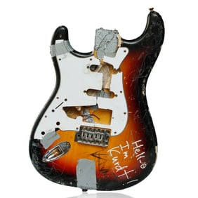 Kurt Cobain Destroyed & Signed Guitar – Strat Sunburst Body