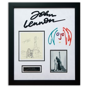 John Lennon Original Doodles & Signature with Eiffel Tower Scene