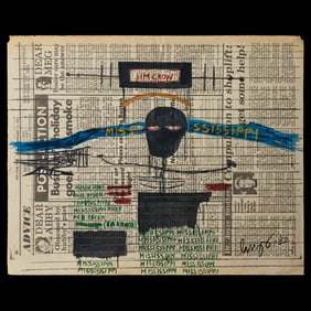 Profound Jean-Michel Basquiat Mixed Media Art: "Jim Crow with Mississippi"