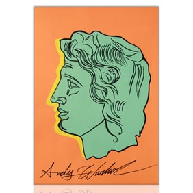 Painting in the Style of Andy Warhol Featuring Bust of Michelangelo's David with Signature