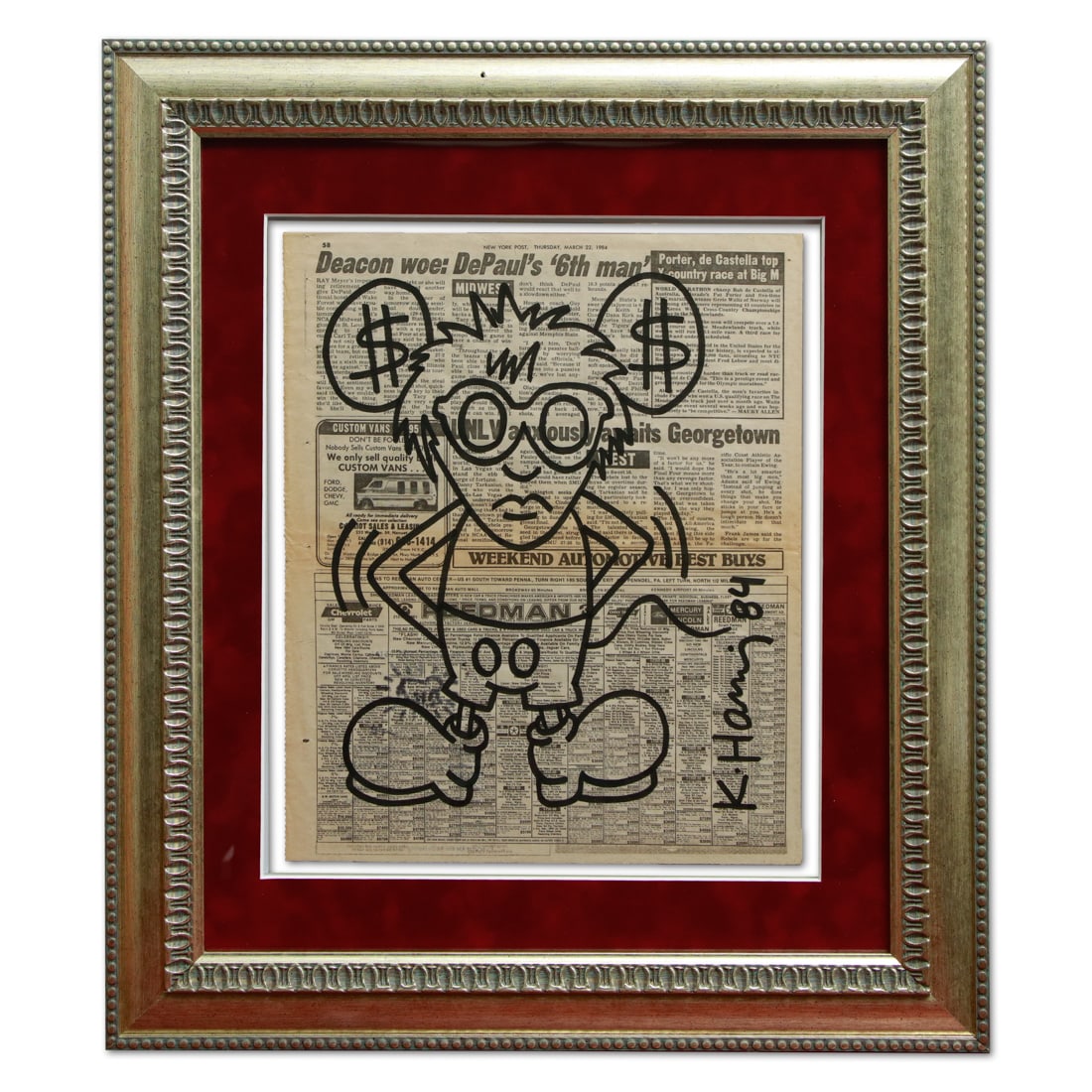Keith Haring Newspaper Art: "Man with Dollar Ears" (1 of 9)