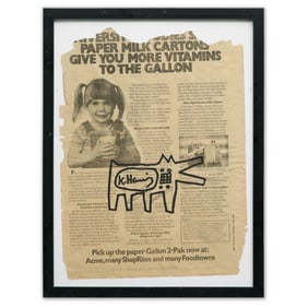 Energetic Keith Haring Newspaper Art: "Barking Dog with Keypad Design"