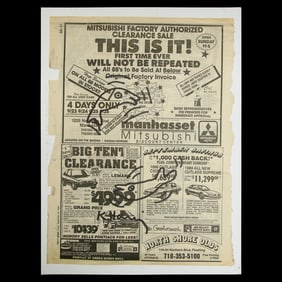 Unique Keith Haring Newspaper Art: "Two Dolphins"