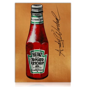 Painting in the Style of Andy Warhol Featuring Heinz Ketchup Bottle with Signature