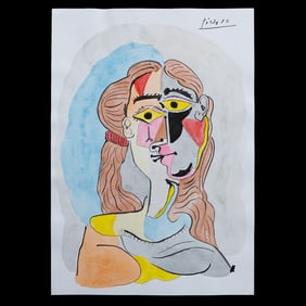Expressive Mixed Media Artwork in the Style of Pablo Picasso