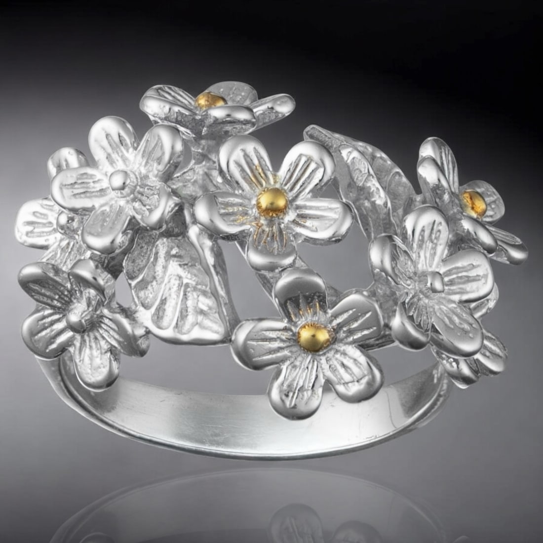 Sterling Silver and 14K accent Flower Cluster Ring Size 8 (1 of 1)