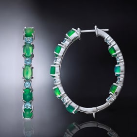 Opal and Blue Topaz Inside Out Sterling Silver Hoop Earrings